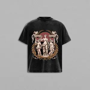 Heavy Cotton Greek Statue Art Graphic T-Shirt Vintage Wash Oversized Unisex Streetwear Tee Breathable Stretch