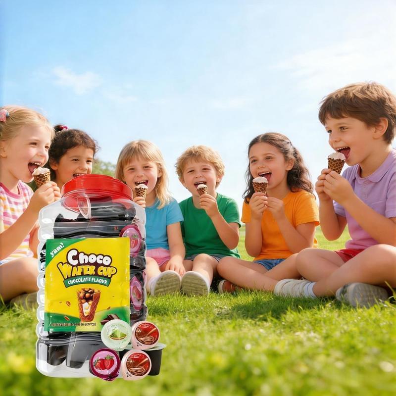 Choco Wafer Cup 60-Piece Tub of Chocolate Matcha Coconut Flavors Perfect Gifts for Parties Snacks Kids & Adults Enjoy Yummy Treats Variety of Flavors