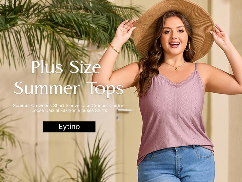 Eytino Plus Size Tank Tops for Women Summer Casual Spaghetti Strap Sleeveless Camisole Shirts(1X-5X)