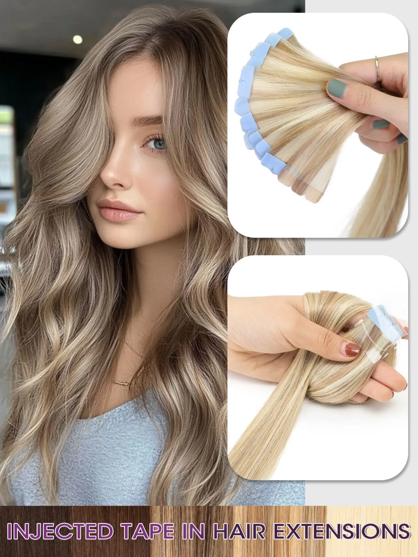 10pcs Tape-In Human Hair Extensions for Women - Seamless, Invisible & Natural Look, Invisible Extension Hairpiece, Suitable for All People Highlights Victoria Secret Wear And Go Glueless For Holiday Festival Essentials Bride