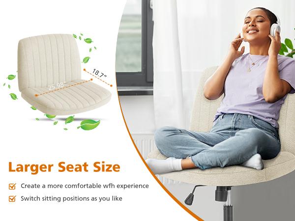 Height Adjustable Criss Cross Chair - Armless Desk Chair No Wheels Cross Legged Office Chair Wide Swivel Home Office Desk Chairs