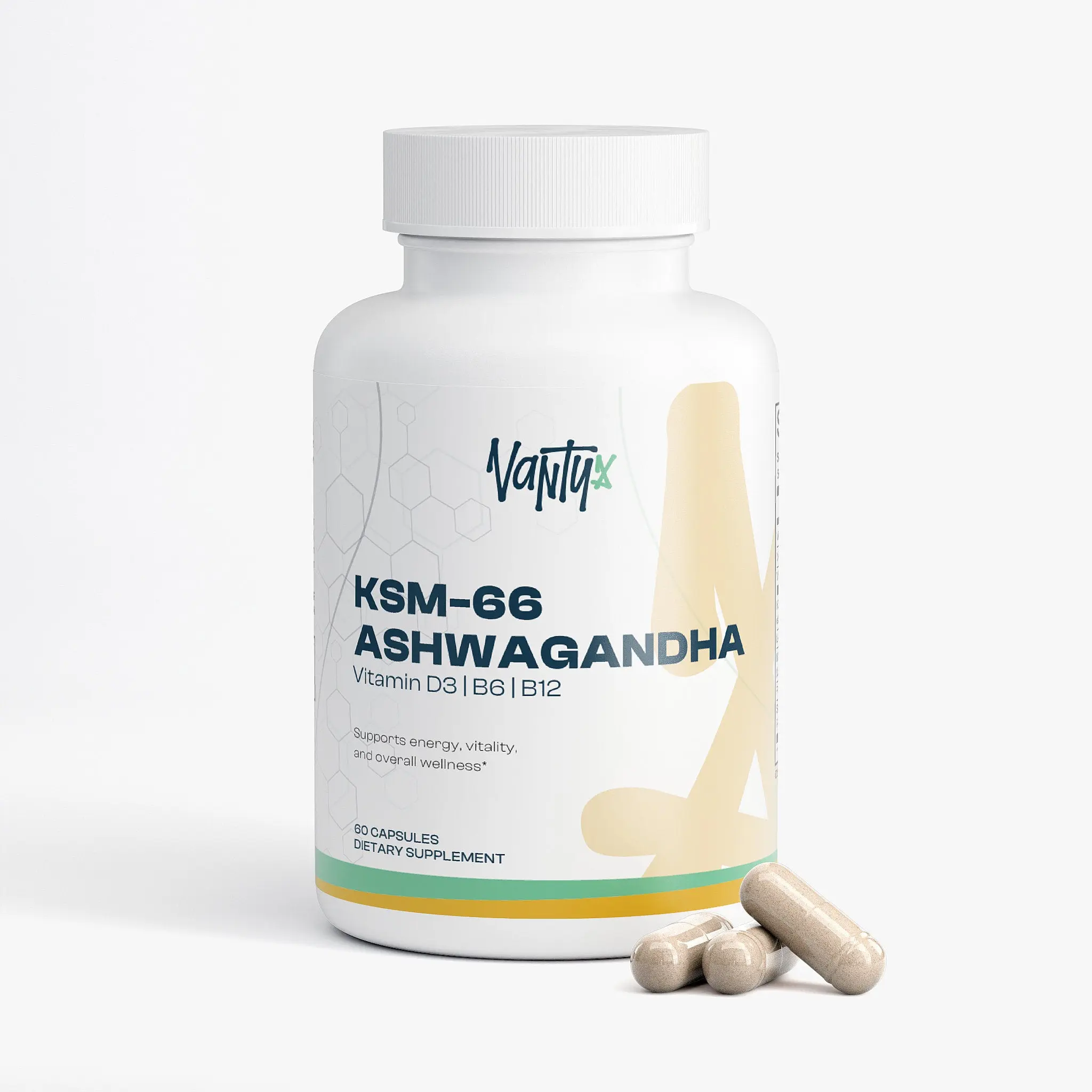 Vantyx Ashwagandha KSM-66 Full-Spectrum Root Extract, 60 Vegetarian Capsules for Health & Fitness Herbal Supplement