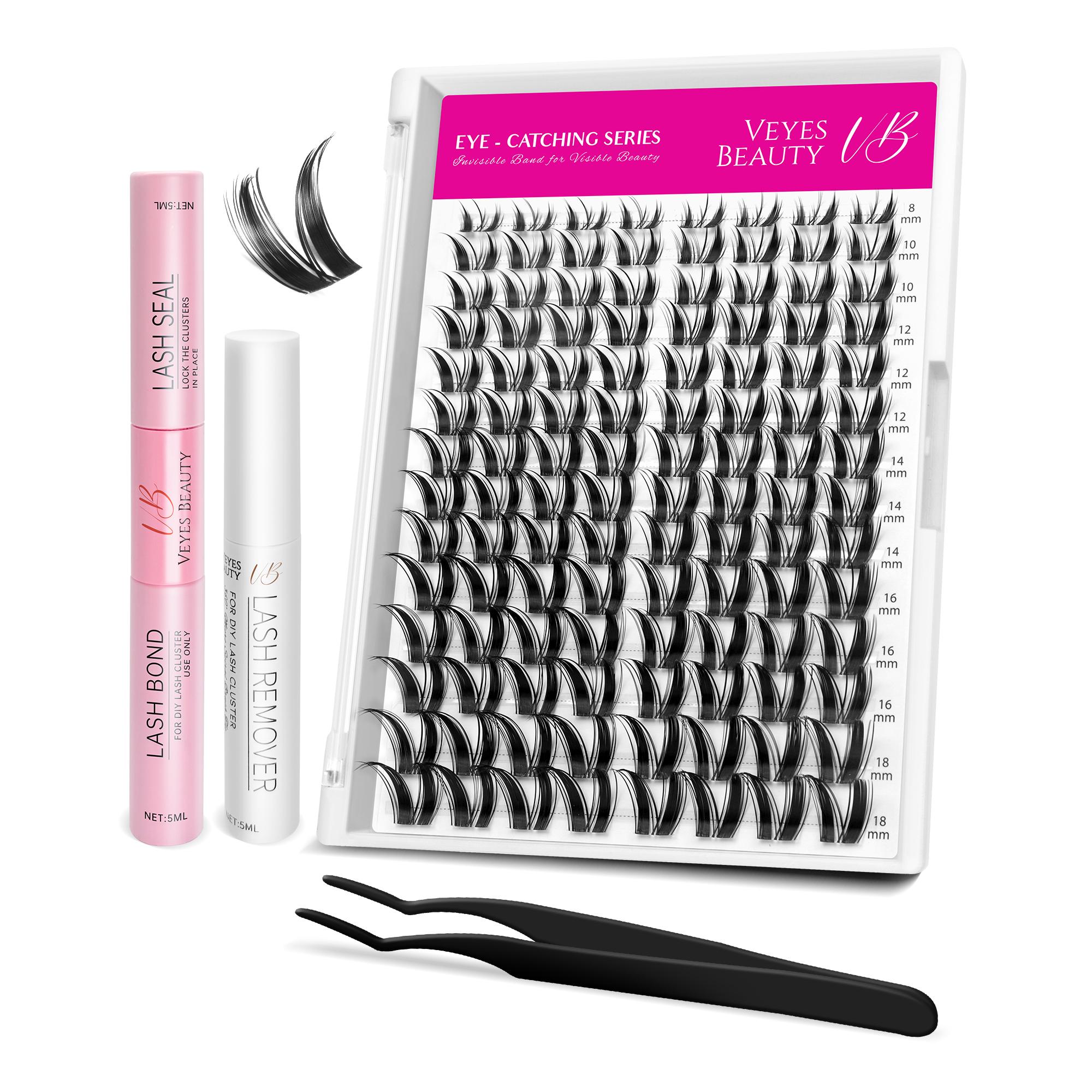 VEYESBEAUTY VB-Bunny Cluster Lashes 100% Handcrafted Ultra-thin Extremely Fine Invisible Band False Eyelash Wispy Faux Mink Lash Mixed Length DIY Eyelash Extension for Self Makeup Cosmetic Application at Home