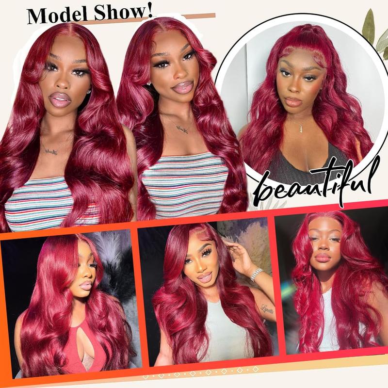 GK 32 Inch Burgundy Wig Human Hair Pre Plucked 13x6 HD Glueless Colored 99j Body Wave Lace Front Wigs 200 Density,100% Real Human Hair No Synthetic Blend No Tangle No Shedding Triple Lifespan
