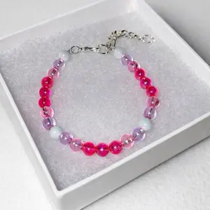 Pretty in Pink Handmade Adjustable Beaded Bracelet with Chain for Adjustment