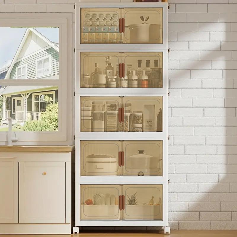 Large capacity foldable Locker with wheels and transparent door - Portable plastic storage case with multiple compartments, space saving design for toys, clothing, office and dorm supplies, cabinet storage.