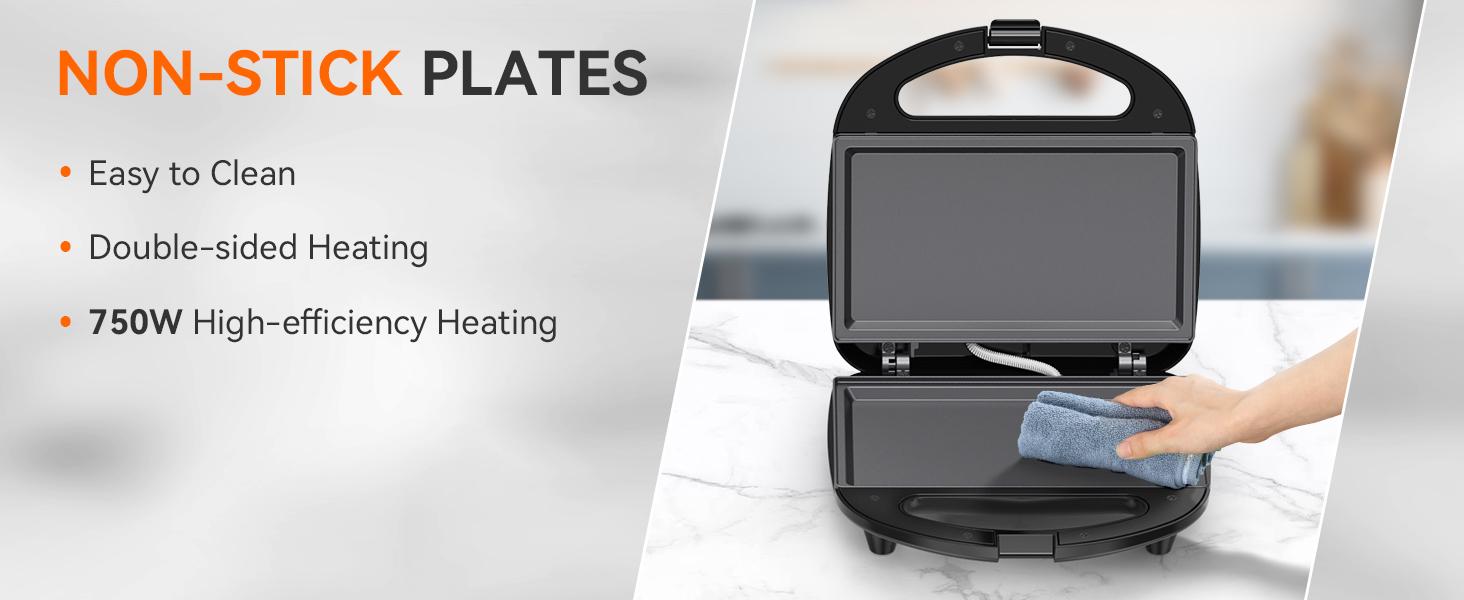 OSTBA Sandwich Maker, 2 Slice Grilled Cheese Maker with Non-stick Flat Plates, Indicator Lights, Cool Touch Handle, Easy to Clean and Store, 750W