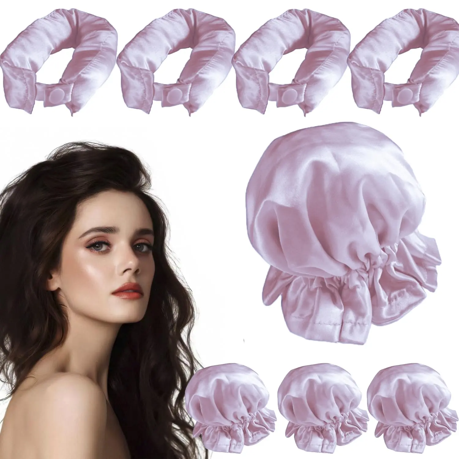 8pcs Heatless Hair Rollers Set, No-Heat Curling Rods for Curly Hair, Gentle Elastic Bands, DIY Styling Accessories for All Hair Types, with Overnight Use