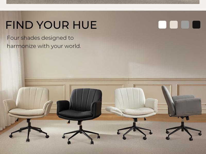 Dowinx Criss Cross Chair with Five-Level Adjustable Arms and Wheels - Comfortable Ergonomic PU Leather Swivel Vanity Chair - Computer Makeup Gaming Chair for Home Office, Bedroom, Living Room