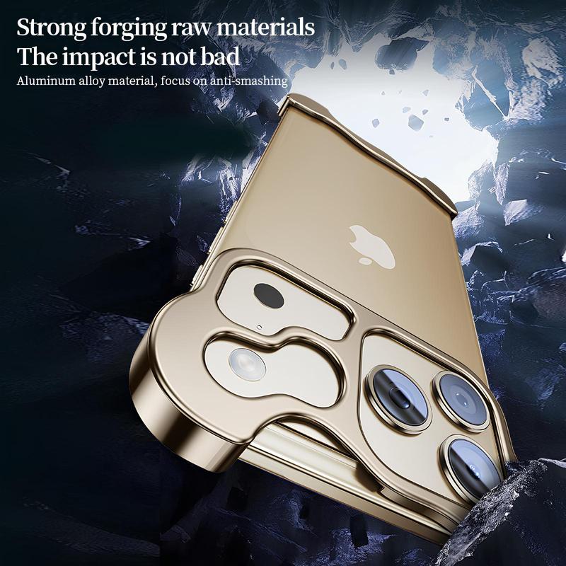 For iPhone 17 16 Pro Max 15 14 13 Metal Frameless Case with Camera Lens Protector Silm Mag Safe Compatible Minimalist Design Aluminum Frameless Protective Bumper Case Shock Absorption Shockproof Cover