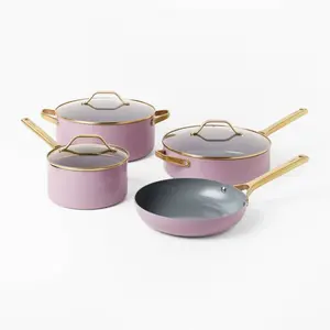 7pc Nonstick Ceramic Coated Aluminum Cookware Set with Champagne Handles Lavender - Figmint