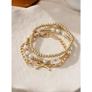 Elegant Faux Pearl Decorated Bracelet Set, Pearl Beaded Bracelet, Fashion Jewelry for Party, Daily Clothing Decor, Trendy All-match & Exquisite Jewelry for Birthday Gift