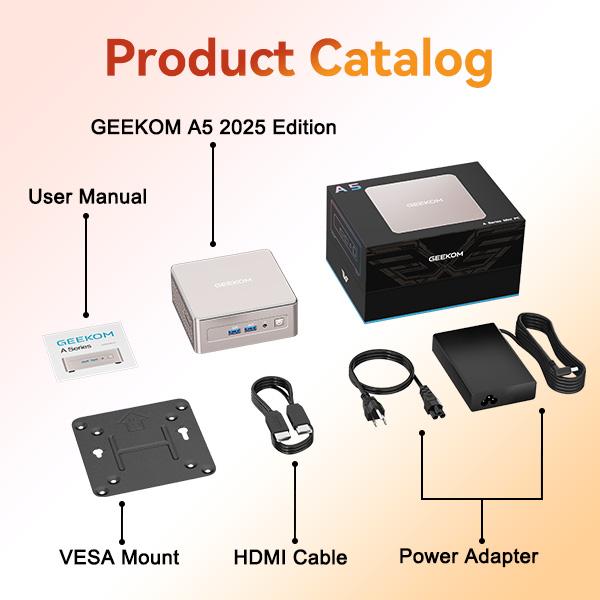 GEEKOM A5 2026 Edition Mini PC AMD Ryzen 5 7430U Cpu 16GB RAM 512GB & 1TB SSD Win11 Pro 3-Year Warranty WiFi 6 Bluetooth USB 3.2 2 HDMI 2 USB-C HDD Slot Manual Upgrade Required 4K Display Home Office Computer Cpu Made For Gaming chrismas gift