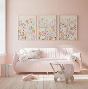 Pastel Wildflower Wall Art Set of 3 Posters, Minimal Floral Botanical Posters, Soft Nursery Room Decor