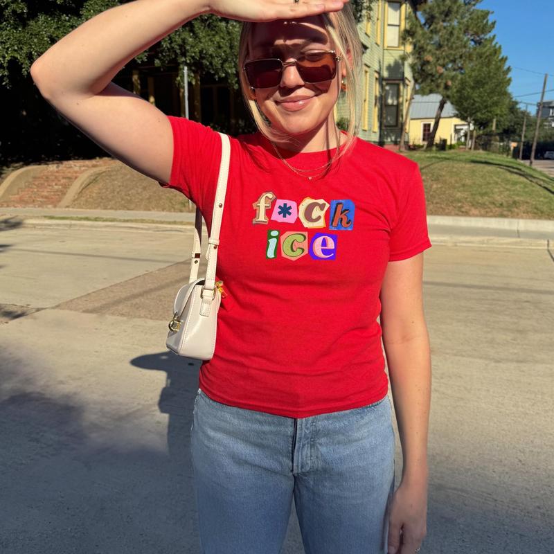 [Sale Up To 50%] Anti Ice Magazine Letter Baby Tee, Fuck ICE Y2K Shirt, Protect Immigrants Tee, No Human Is Illegal Top, Activist Graphic Baby Tee, FDT