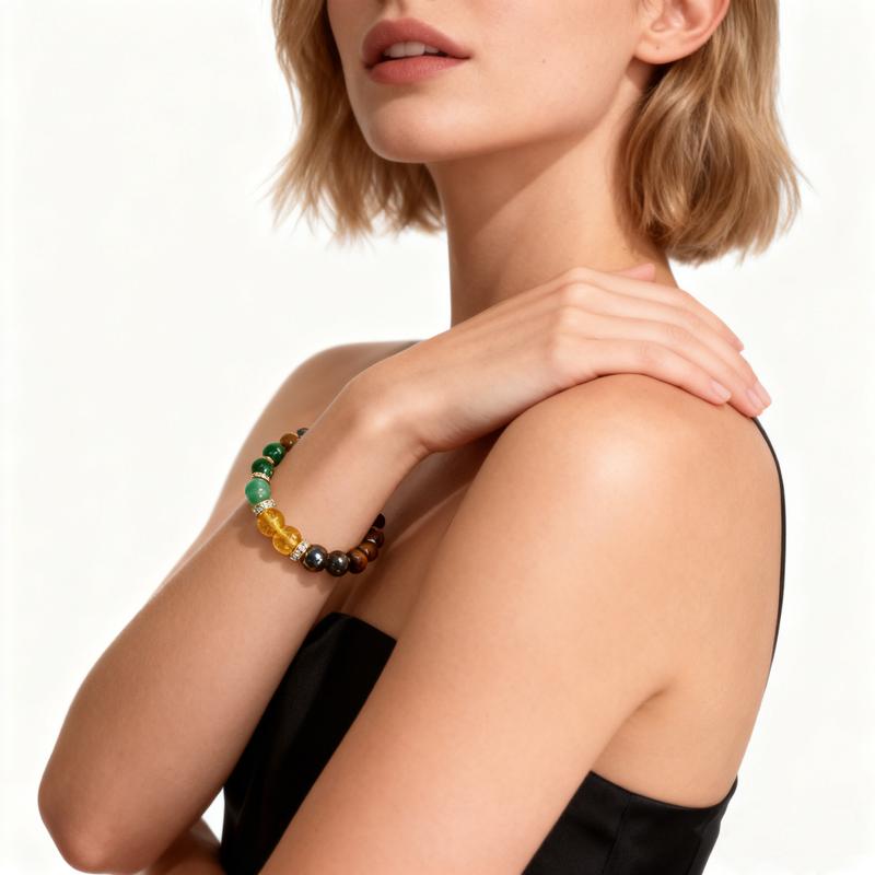 1pc Tiger Eye Beaded Money Attracting Bracelet, Natural Black Yellow Tourmaline Onyx Wealth Attraction Bracelet Fashionable Accessory for Daily Wear, Christmas Jewelry Gift Money Bracelet