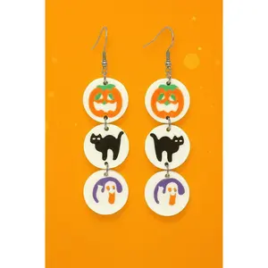 Women's Polymer Clay Dangle Earrings Orange Pumpkin Cookies