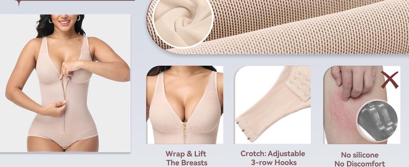 SHAPSHE Women's Single-Row Hook & Zipper Waist Shapewear for Butt Lifter Bodysuit - Seamless Shaping & All-Day Comfort