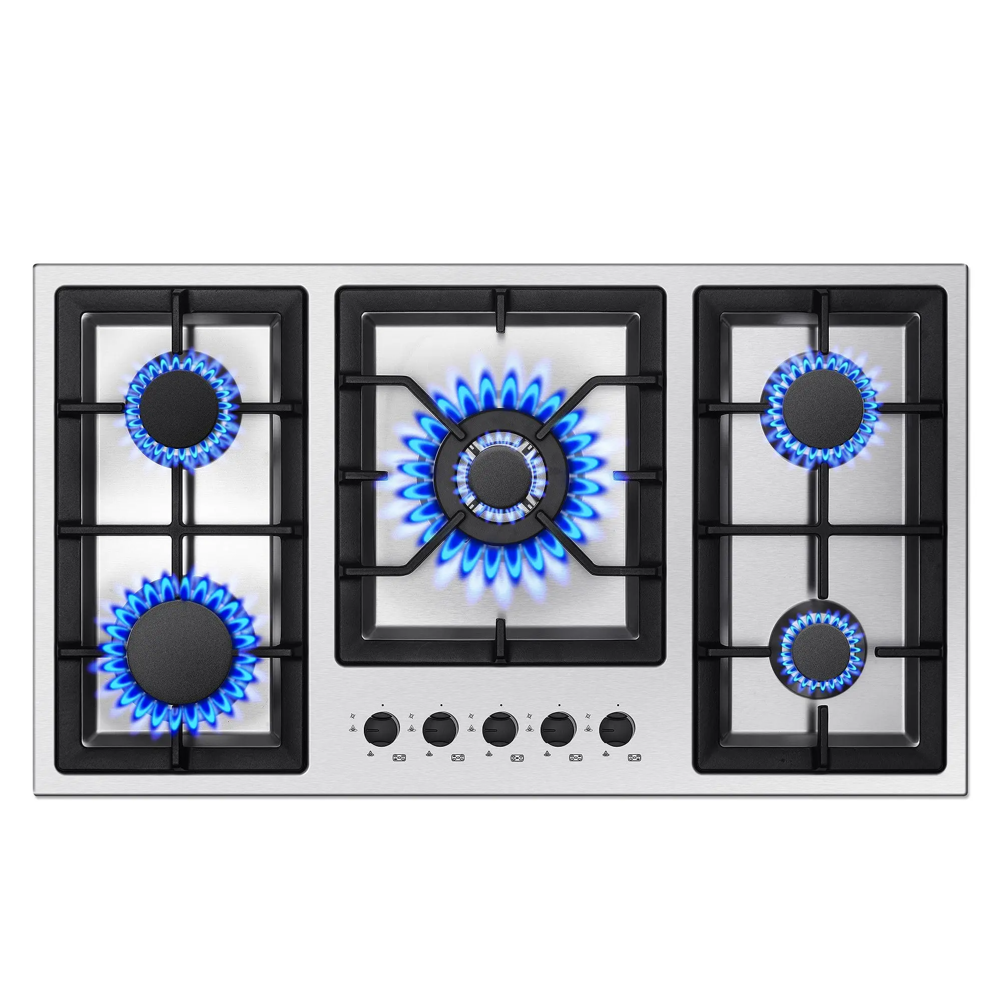 5-Burner 36in Gas Range Auto Shut Off Stainless Steel Convertible Propane Natural Gas Cooktop High Efficiency Convertible Dual-Burner Gas Cooktop Kitchen Stove, Multifunction Stove Cooker tiktokshopbacktoschool