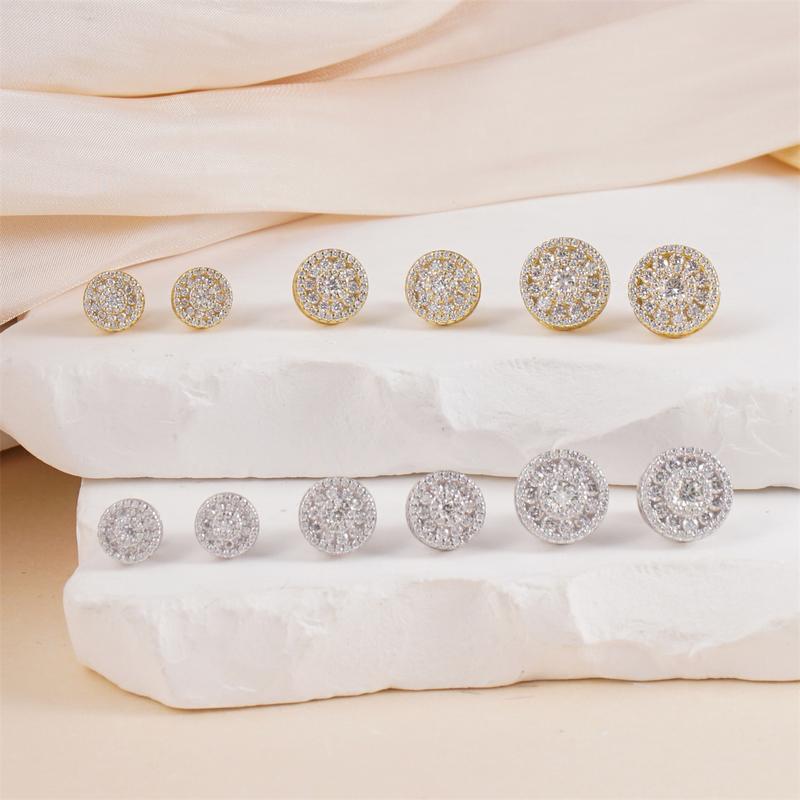 Delzzad 18K Gold-Plated Hip Hop Bling Out Circular Stud Earrings Round S925 VVS Synthetic Moissanite Stud Earrings Jewelry Perfect Birthday Mother’s Day Christmas Gift for Men Women Silver Earrings Golden Earrings Wedding Set