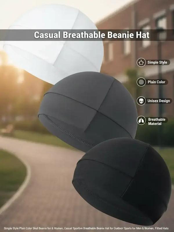 Simple Style Plain Color Skull Beanie for Men & Women, Casual Sporty Breathable Beanie Hat for Outdoor Sports for Men & Women, Fitted Hats