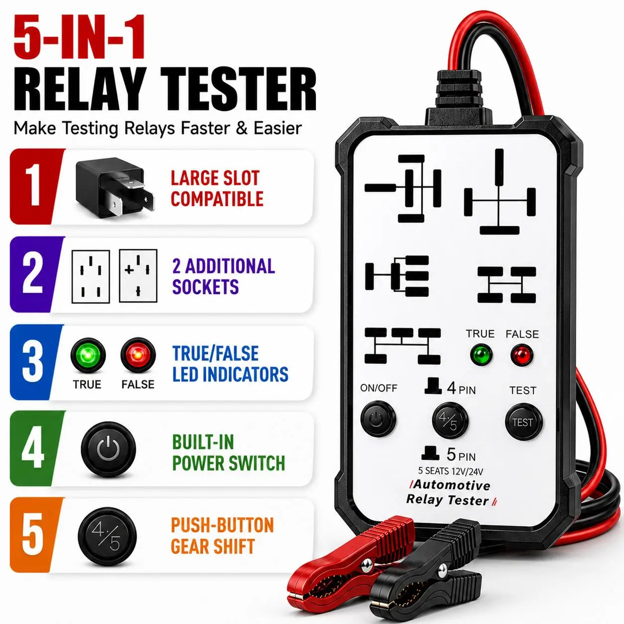 12V/24V Car Relay Tester, 7-in-1 Automotive Circuit Diagnostic Tool with LED Indicator, Fast Electrical System Checker for Vehicle Troubleshooting, Repair & Maintenance, Professional Auto Diagnostic Equipment