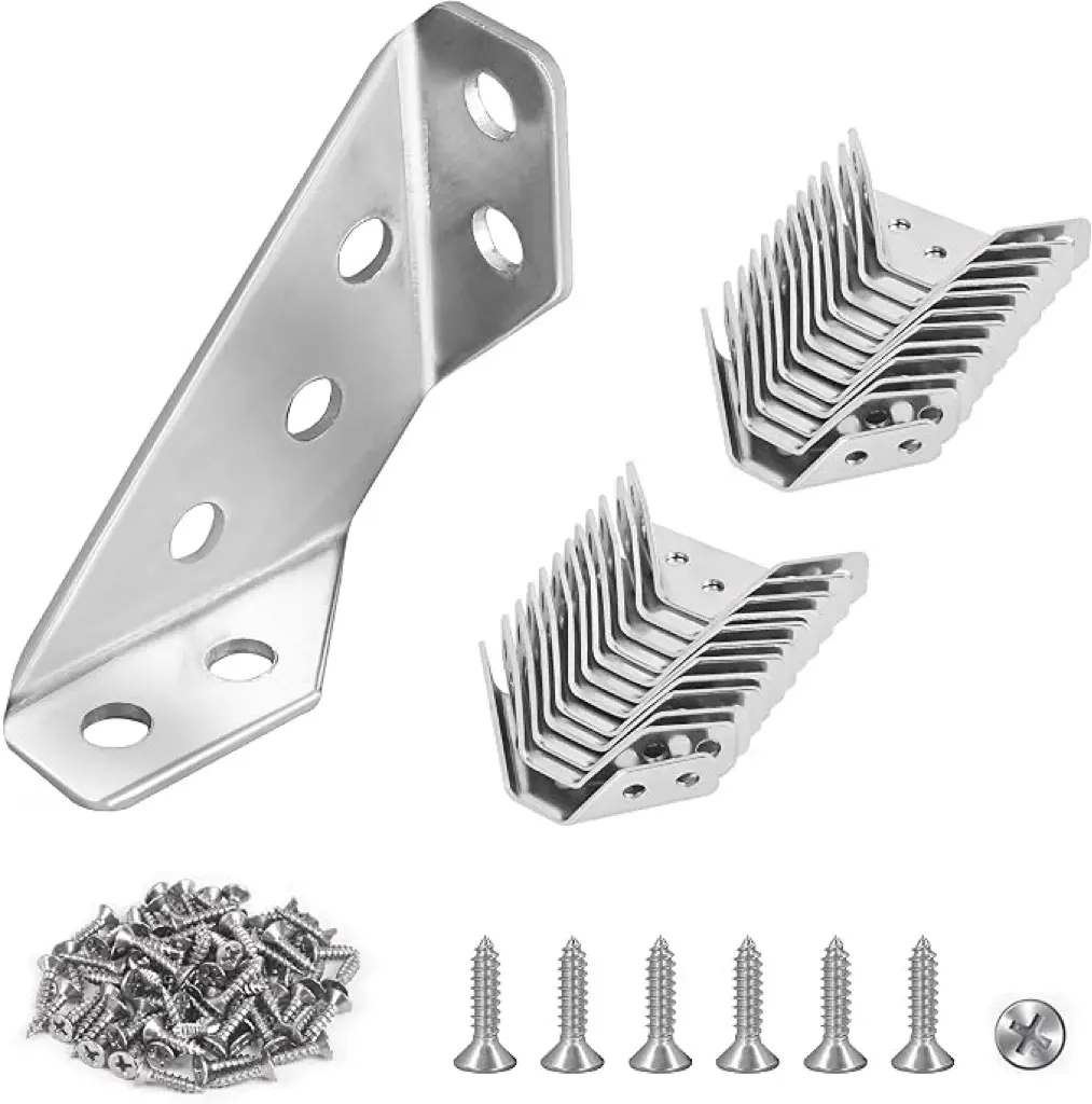 20pcs Premium Stainless Steel Triangular Corner Bracket Set, Sturdy Metal Brackets with Secure Fixings & Screws for DIY Users, Wood Frame Furniture Joints (Drawers, Cabinets, Chairs)