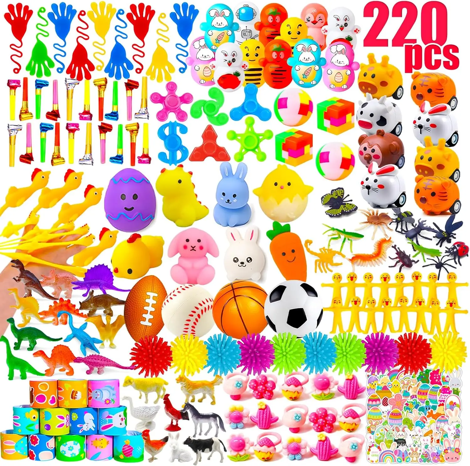 220 Pcs Easter Egg Fillers Party Favors for Kids (Eggs Not Included),  Small Toys Prizes Bulk, Goodie Bags Stuffers, Treasure Box Toys for Classroom, Prize Box Birthday Goody Bag