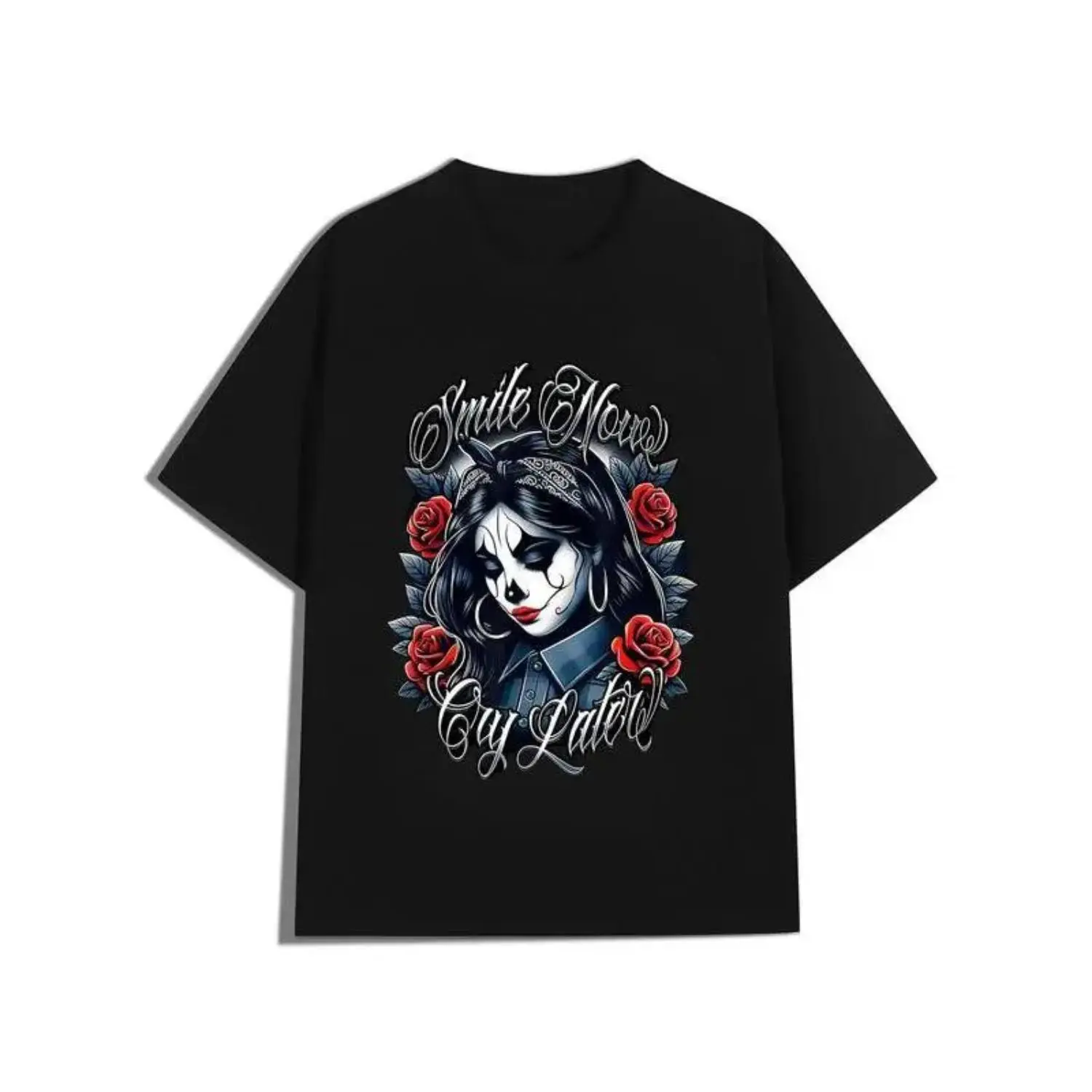 Women's Smile Now Cry Later Chicana Chicano Art Latina Payasa Vintage Bold Graphic Tee - Cotton, Breathable, Relaxed Fit, Casual Wear, Custom Tees Summer Tops