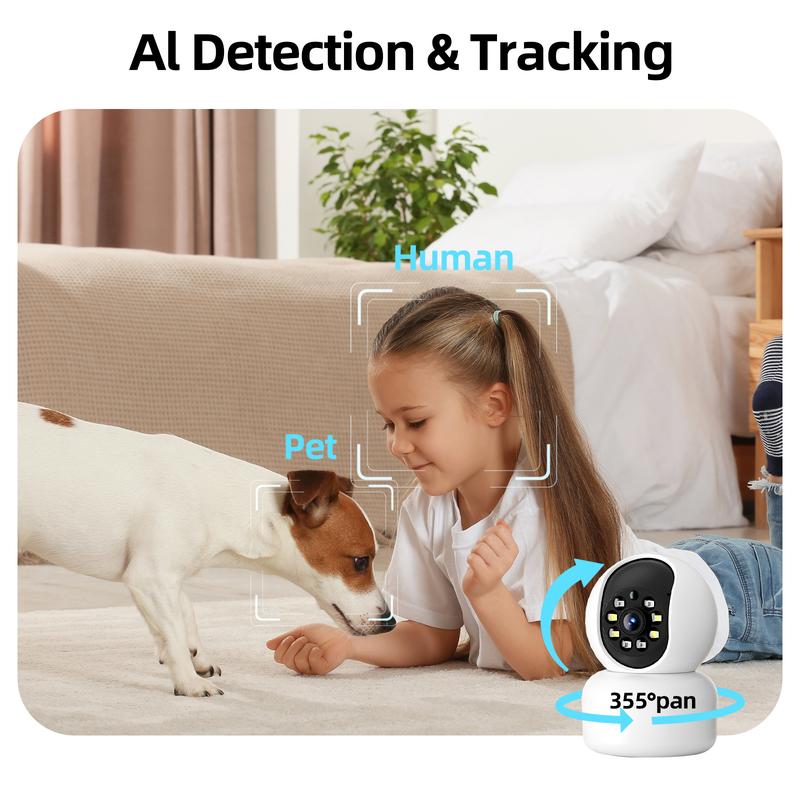 Hawkray 4MP 360° Pan/Tilt  WiFi Cameras for Home Security 5G/2.4 Dual-Band WiFi Pet/Dog/Baby Camera with Phone App 2-Way Audio, Night Vision Easy & Quick Install 911 Alarm Open AI enable US Local Cloud Storage Monitoring Surveillance
