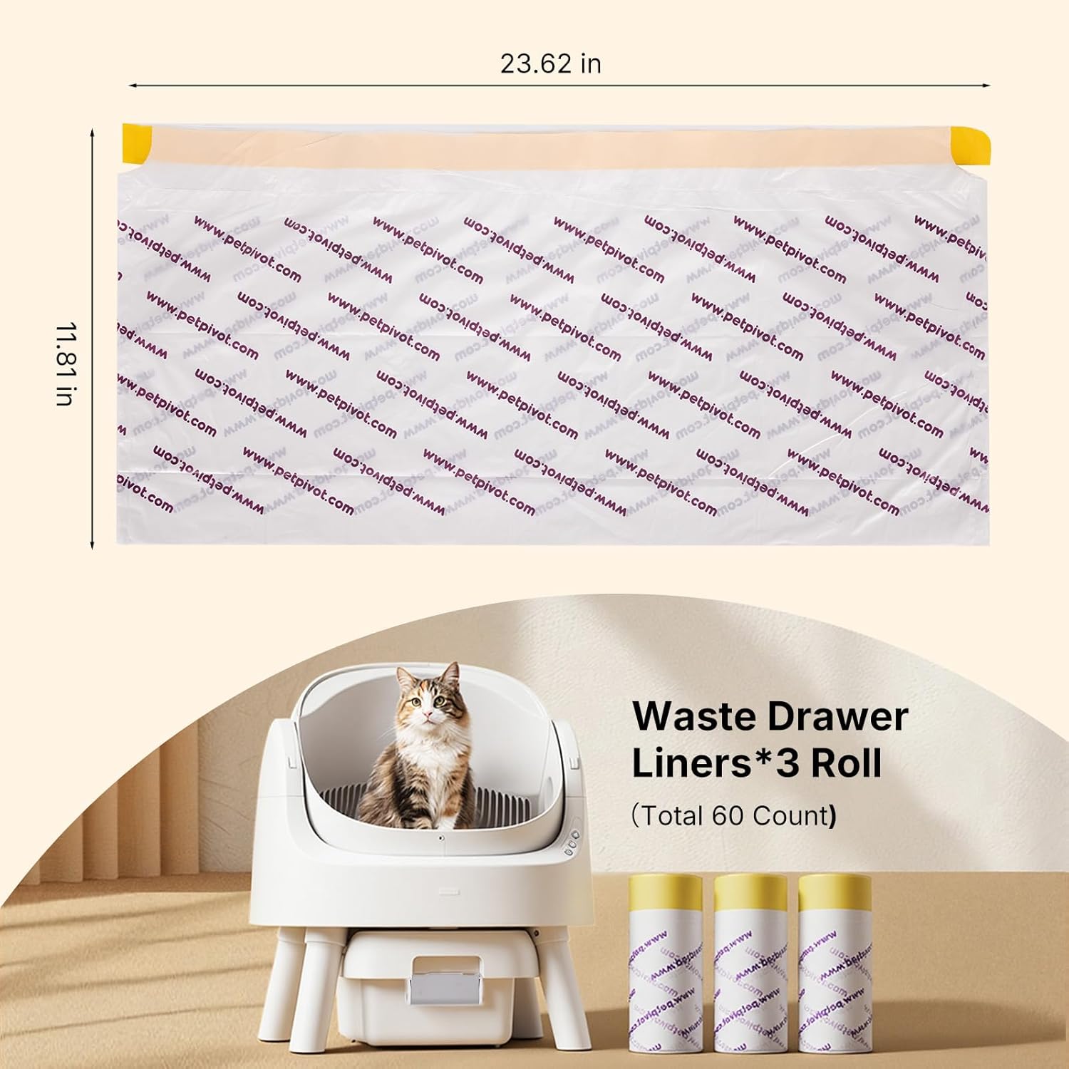 11 Replacement  Liners Drawstring Design Extra Thick Heavy Duty 23.62x11.81 60 Pack for Easy Cleanup & Leak Resistance Semi-Enclosed Foldable Cat Litter Box