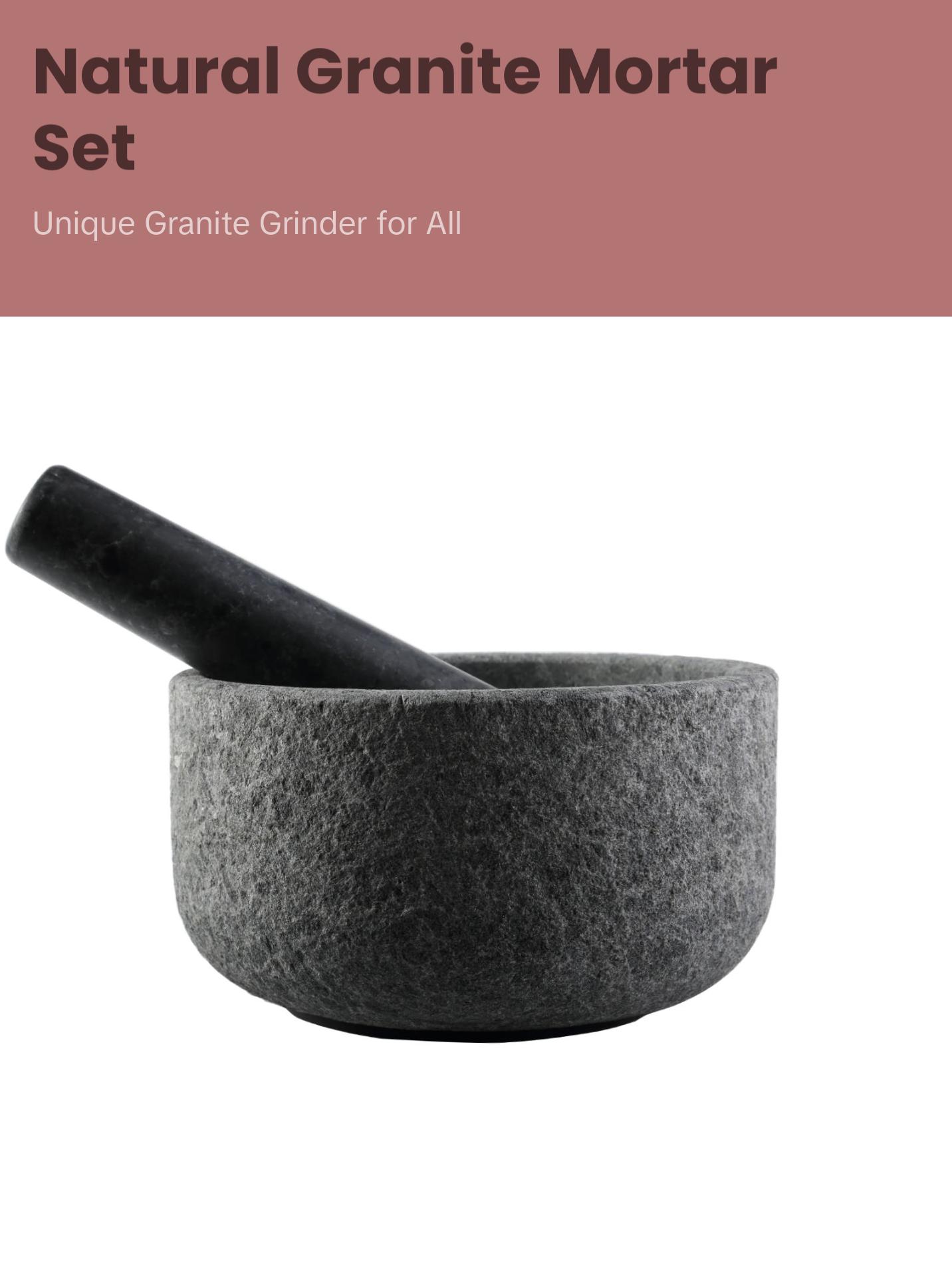 Natural Granite Mortar and Pestle Set, Grinder Bowl for Guacamole, Salsa, Pill Crusher, Spice, Herb, Garlic, Nut, Heavy Duty Grinder for Kitchen (Sandblasted Finish)