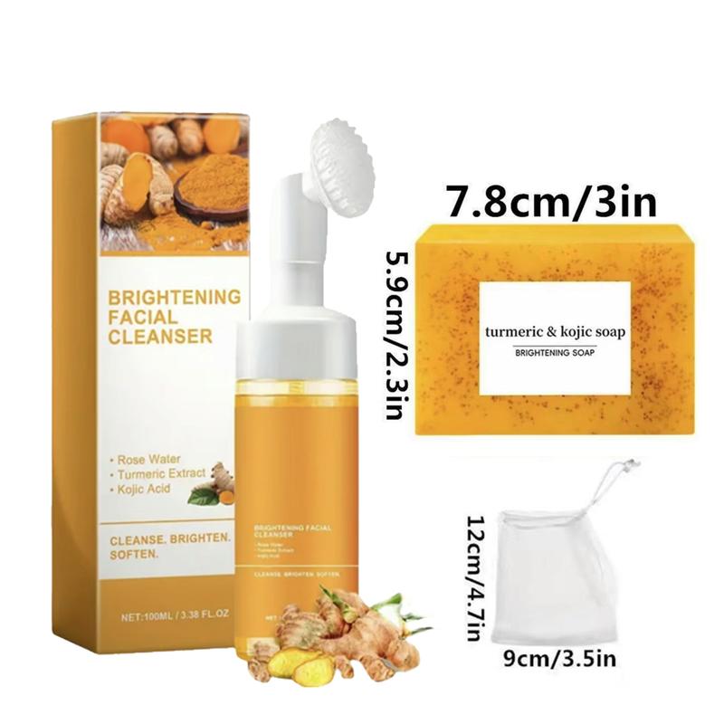 Turmeric Wash two PieceSetTurmericCleansing Mousse, Turmeric SoapFacialCleansing Skincare FacialCleansing CleanserFacial Wash Comfort,Father's Day Gift soap Face Cleaner