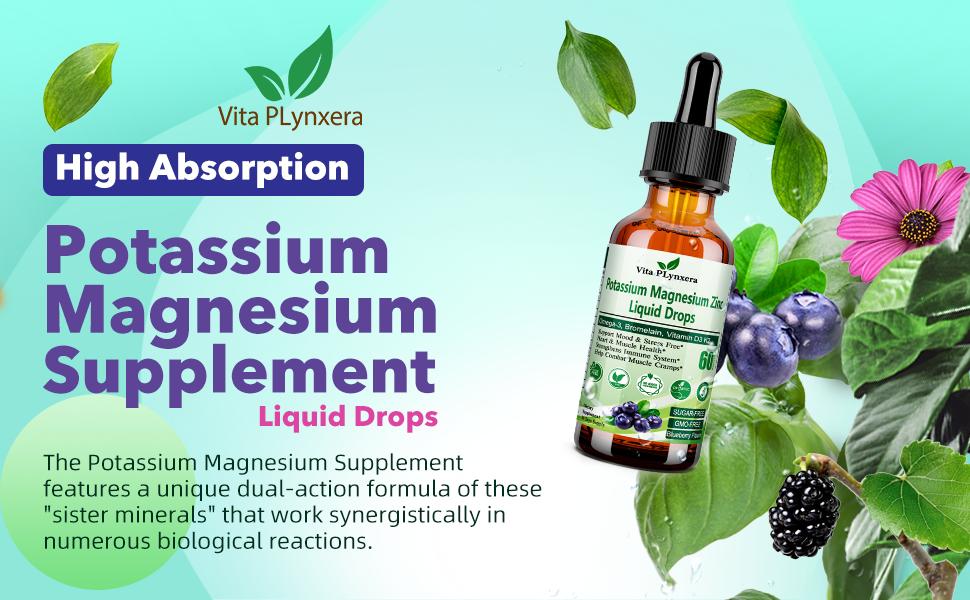 Potassium Magnesium Supplement Liquid Drops,Aspartate for Leg Cramp, Vascular Muscle & Electrolyte Balance Healthcare Zinc