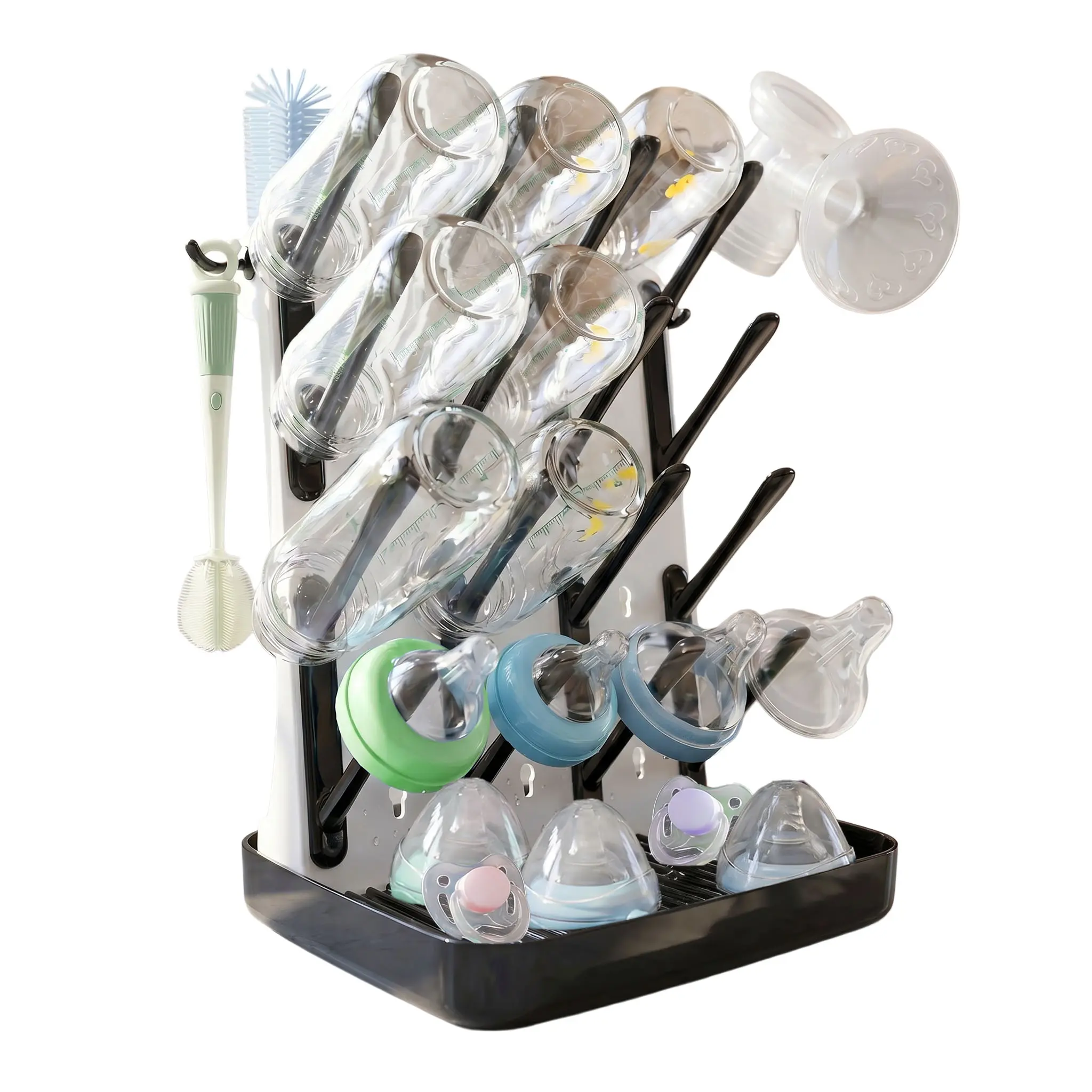 Baby Bottle Drying Rack,Vertical Space Saving Bottle Dryer for Countertop,Holds 16 Bottles,BPA Free Baby Bottle Organizer with Removable Drip Tray for Pacifiers,Pump Parts & Accessories