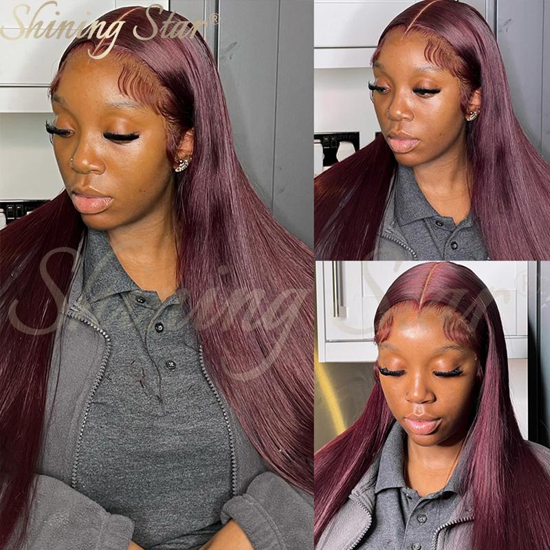 Peruvian Straight Hair Burgundy Lace Front Wig Human Hair Wigs for Women 99J Red Blonde Colored Wigs 180% Density 13*4 Human Hair Deep Part Wig on Sale