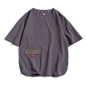 Summer crewneck casual loose short-sleeve T-shirt; retro crewneck workwear short-sleeve T-shirt; men’s summer trendy streetwear high-end bad boy look top