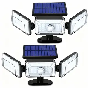 2 Pack Waterproof Solar Motion Sensor Flood Lights 3 Head LED Solar Powered Outdoor Lights for Security Yard and Driveway IP65 Rated 270° Coverage