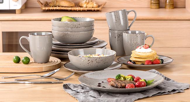 Vancasso Navia 16PC Stoneware Dinner Set for 4 - Speckled Spray Spot Pattern with 4 Dinner Plates, 4 Side Plates, 4 Bowls and 4 Mugs Tableware Vancasso Navia 16PC Stoneware Dinner Set for 4 - Speckled Spray Spot Pattern with 4 Dinner Plates, 4 Side Plates, 4 Bowls and 4 Mugs Tableware
