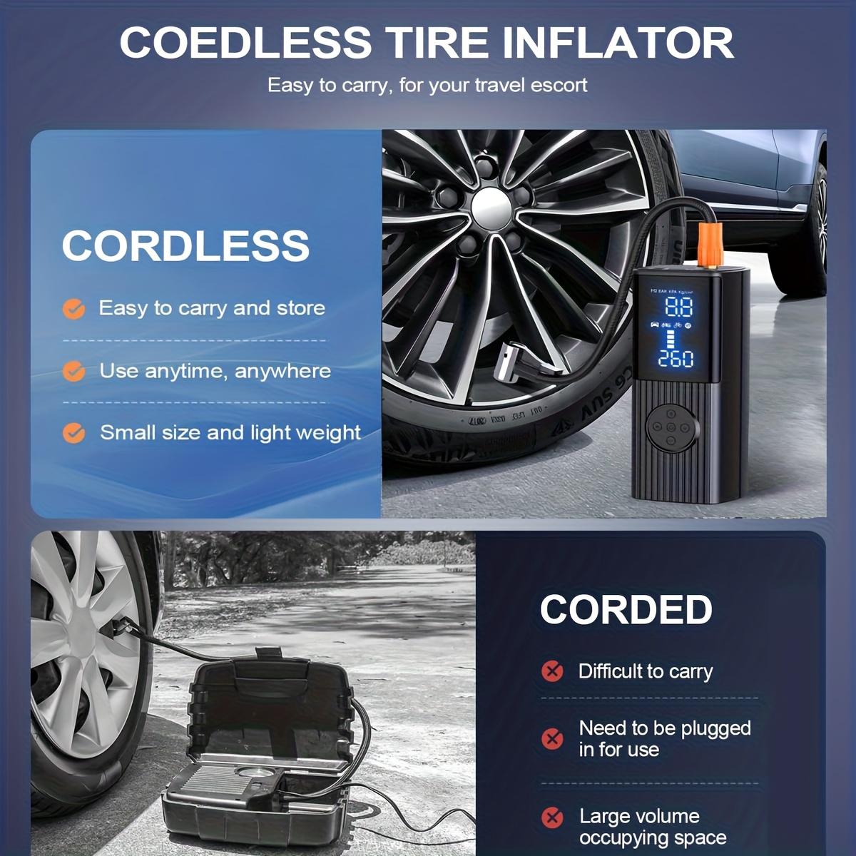 Wireless portable tire inflator pump, digital tire pressure gauge, automatic shut-off, car emergency air compressor, compatible with vehicles, bicycles, sports balls, multiple nozzle accessories + USB charging function Wireless portable tire inflator pump, digital tire pressure gauge, automatic shut-off, car emergency air compressor, compatible with vehicles, bicycles, sports balls, multiple nozzle accessories + USB charging function