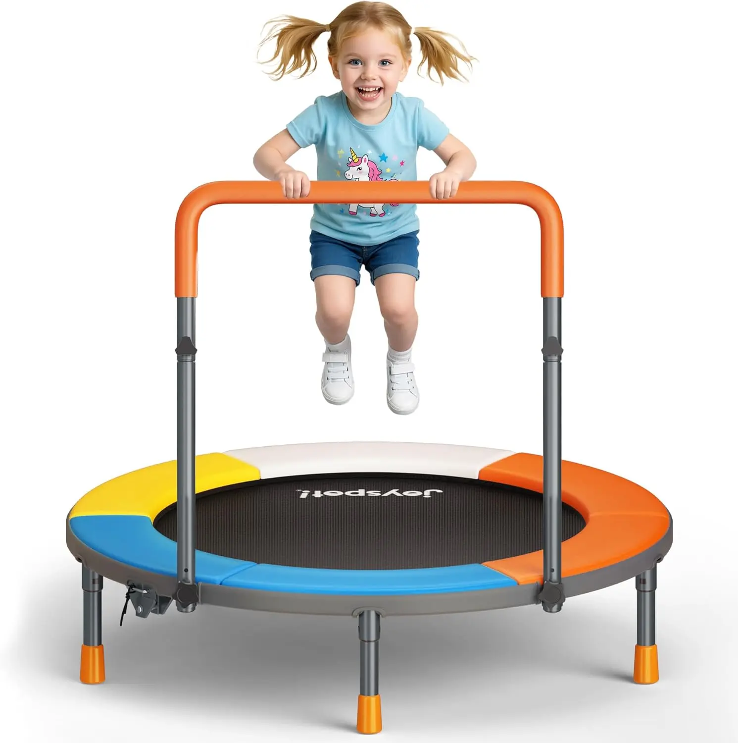 JOY SPOT! 3FT Toddler Trampoline with Adjustable Handlebar, 36" Foldable & Spring-Free, Mini Kids Indoor and Outdoor Fitness Trampoline, Noiseless Jumping Mat, Safe & Sturdy Design, Supports Up to 100 lbs  For Children Ages 1-6 Bounce sohochic