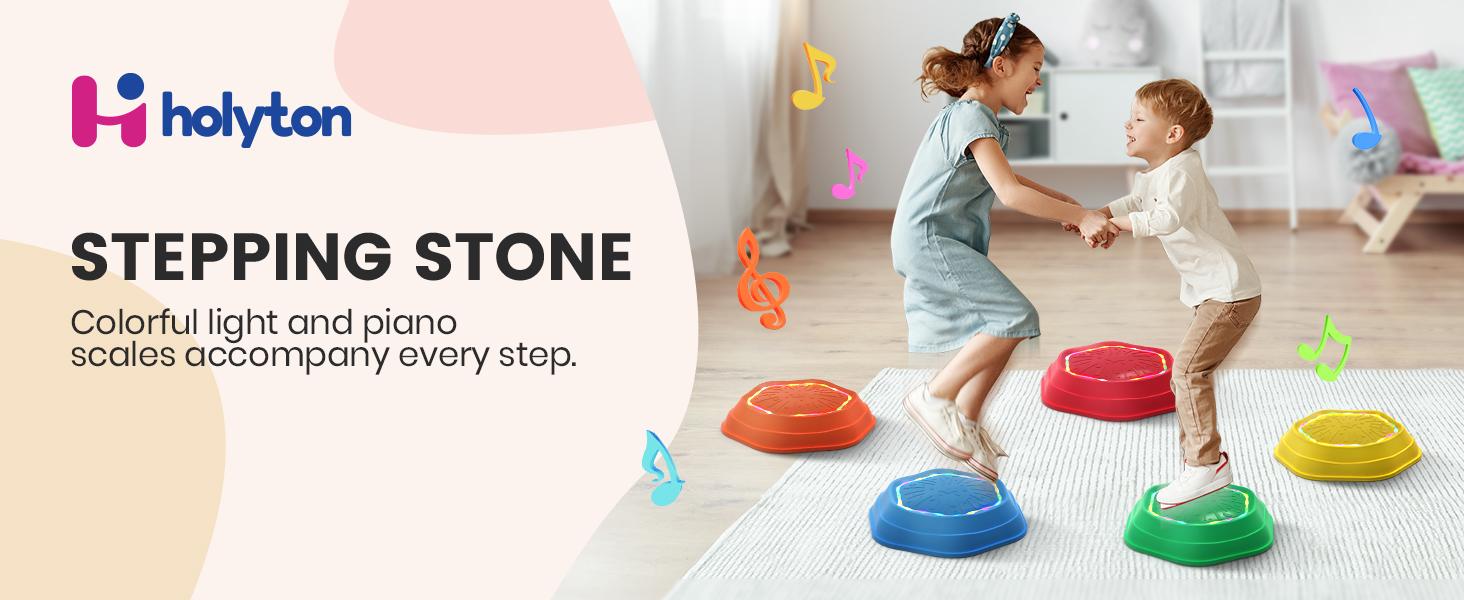Non-Slip Music & Light Up 5 Pcs Stepping Stones, Sensory Stepping Stones, Encourage Balance, Indoor & Outdoor Play Gift Colorful Fun Soft Design  Spring