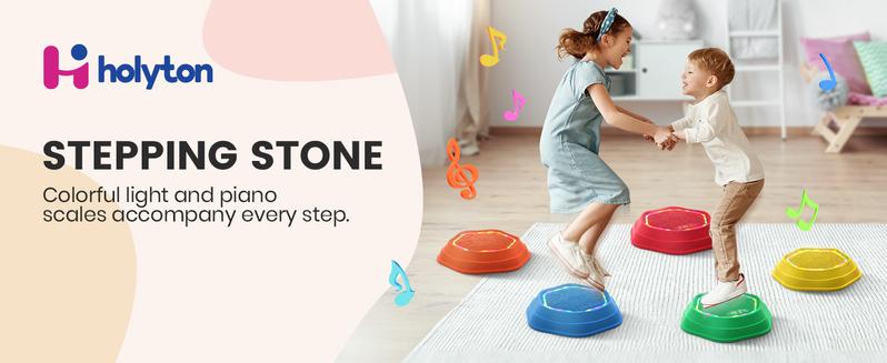 Non-Slip Music & Light Up 5 Pcs Stepping Stones, Sensory Stepping Stones, Encourage Balance, Indoor & Outdoor Play Gift Colorful Fun Soft Design Halloween