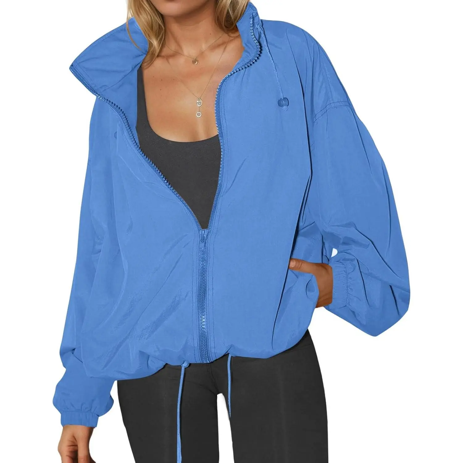 Yousify Women's Waterproof Lightweight Zip Up Rain Jacket, Hooded Windbreaker with Pocket for Outdoor Hiking, Jackets Zip Up,back to school,back to school shopping