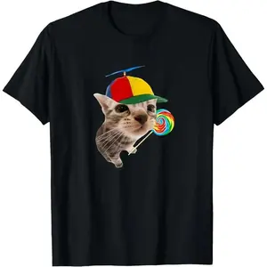 Silly Cat With Lollipop Meme T-Shirt Clothing Casual Cute