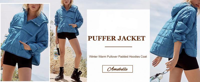 Naeduo Women's Oversized Hooded  Jacket Quilted Lightweight Winter Warm Pullover Padded Hoodies  Casual Long Sleeve Solid Color with Side Pockets & Adjustable Cuffs - Womenswear Shirts Minimalist Outerwear Blouses Basic Cute Leggings