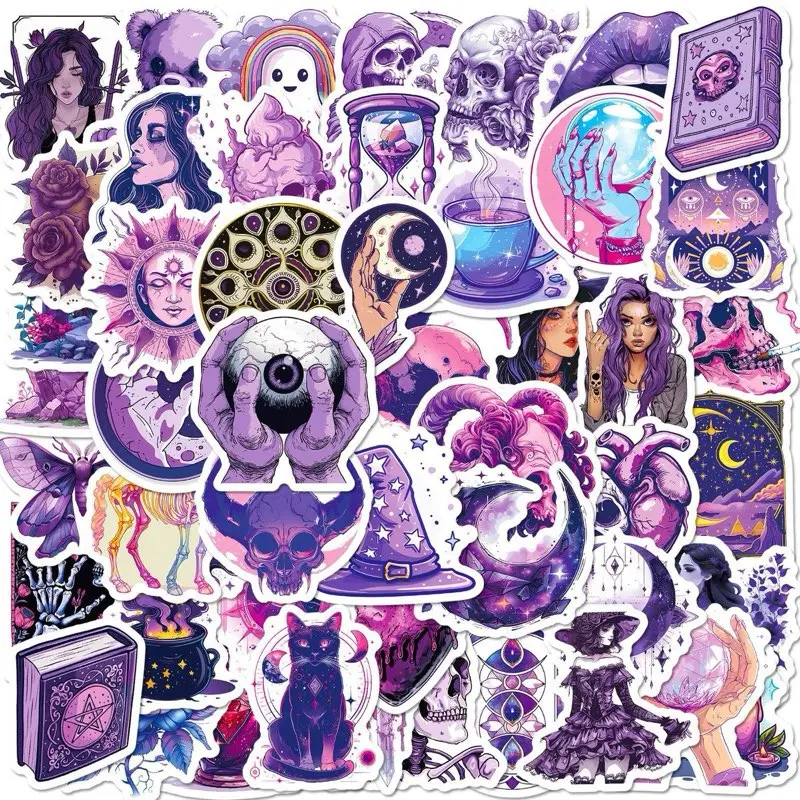 Gothic Mix Stickers Decals 50 pcs Purple for Laptops Phones Cases Scooters Consoles Walls Luggage Books Journals Notebooks Crafts Party Decor