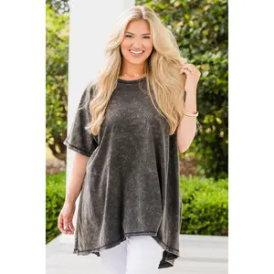 All About It Tunic, Black Acid Wash High Low Raw Edge Design For Casual Comfort
