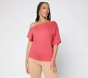 BEAUTIFUL by Lawrence Zarian Silky Ponte Flirty One Shoulder Top