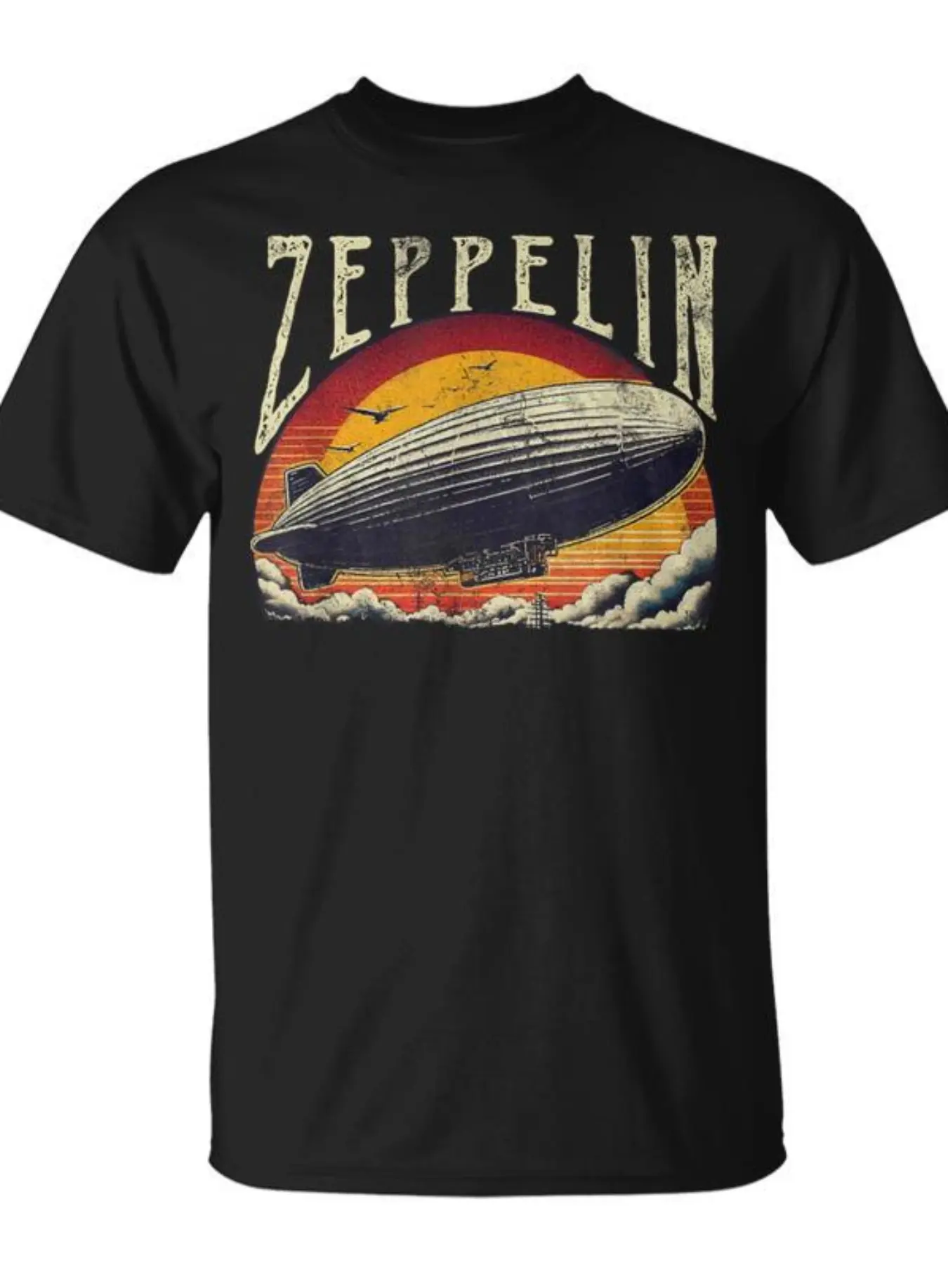 Retro Zeppelin 70S 80S Blimp Enthusiasts T-Shirt, Relaxed Crew Neck Short Sleeve Tee, Airy Material, Minor Stretch, Summer Style Top, Fit, Trendy Summer Tee